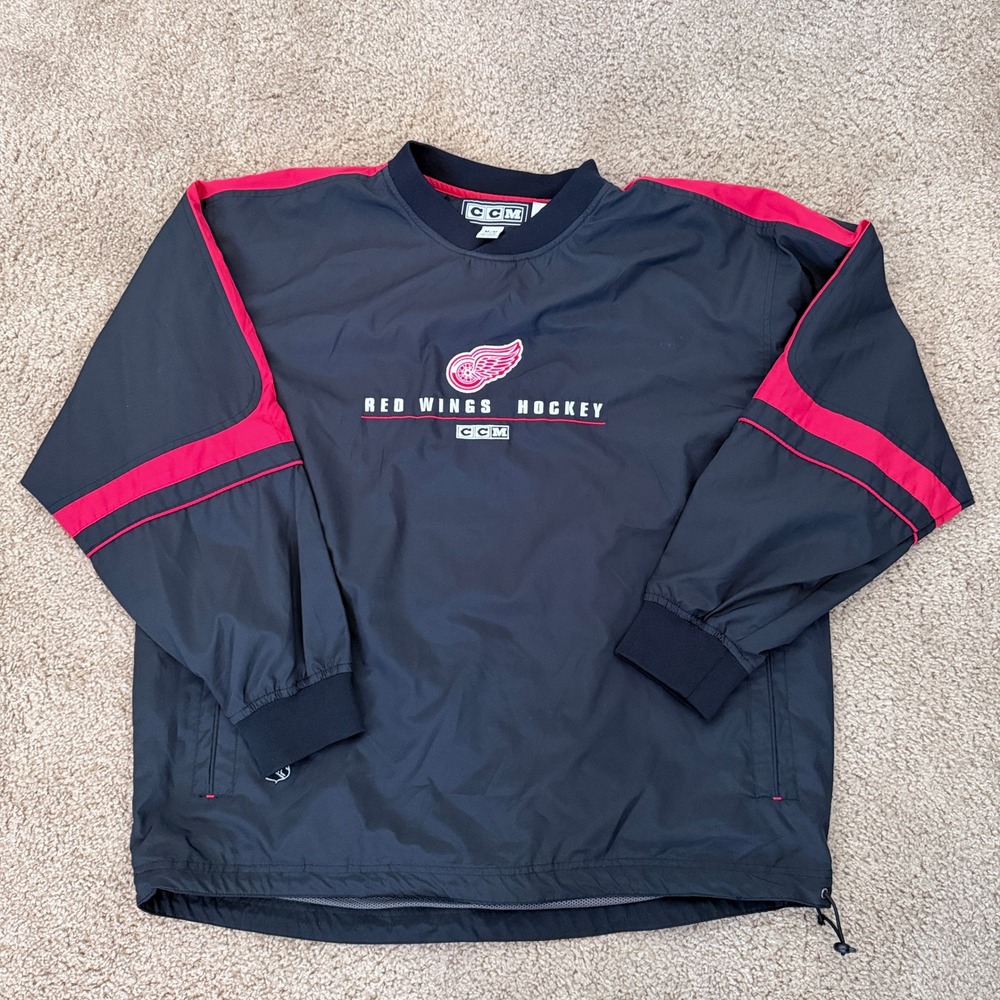 Vintage Detroit Redwings Jacket Mens XL Black Hockey NHL CCM Windbreaker